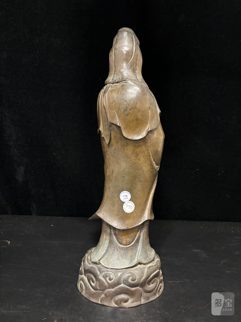 清早期 铜嵌银丝观音立像 - 图6